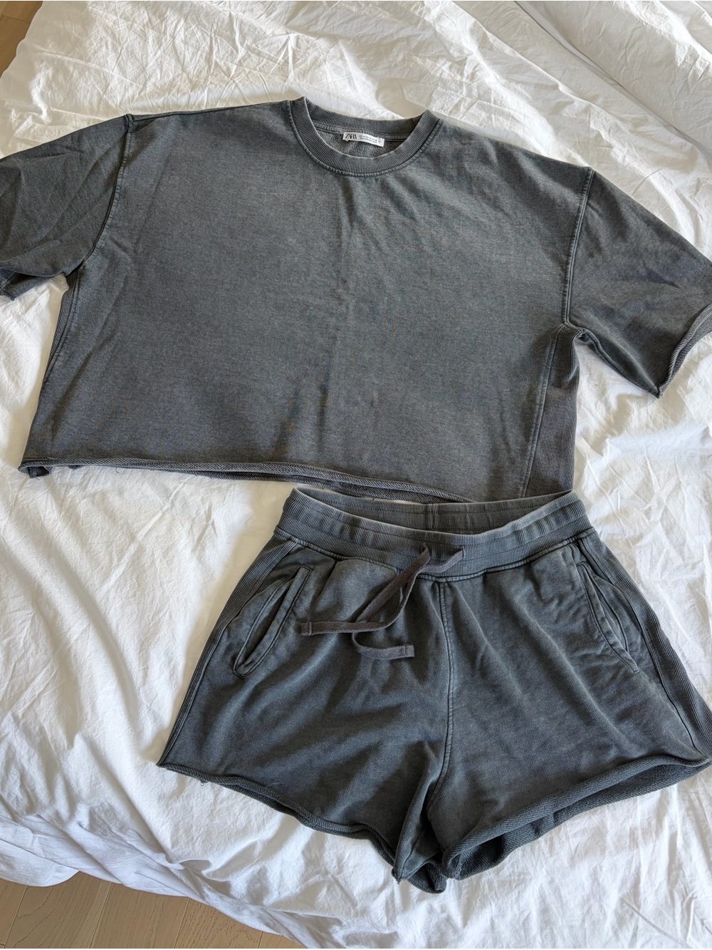 Zara Charcoal Grey Cropped Sweatshirt & Shorts Set